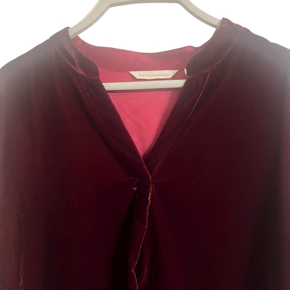 Soft Surroundings velvet blouse Red Burgundy holiday  Women's Top large festive - Picture 4 of 9